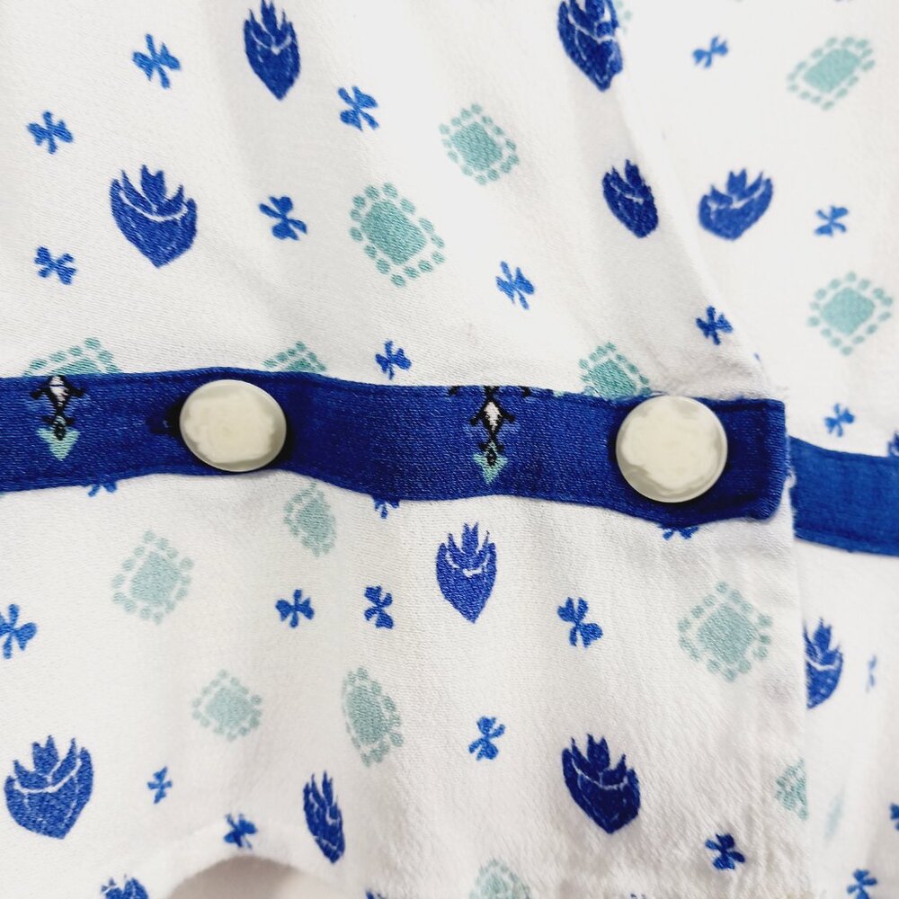 Free People Top, Size S, Wrap Front, Long Sleeve, White/Blue, Smocking, Boho - Picture 5 of 15